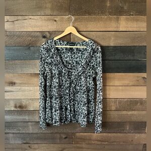 90s INC International Concepts Sheer Black & White Floral Nylon Button-Down Top